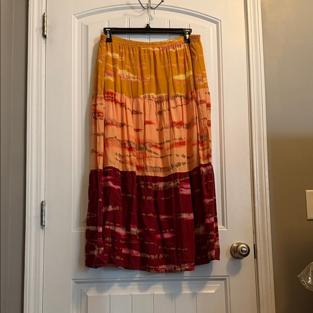 Cato Tiered Maxi Skirt - Yellow, Peach & Burgundy